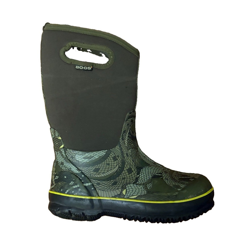 Bogs Kids Classic Waterproof Snake Print Boots Black Green Size 4 71178-302